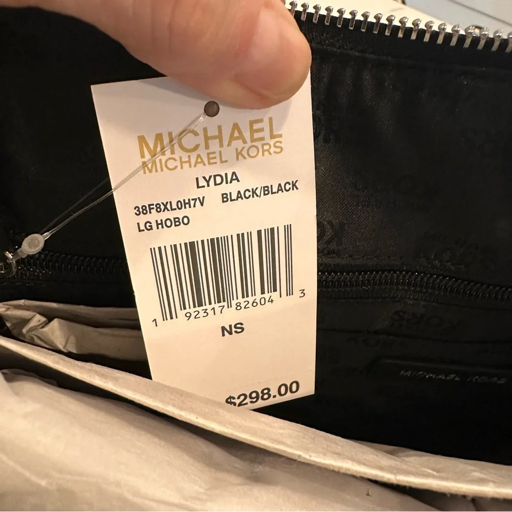 Michael Kors Lydia Large Hobo Bag Purse Signature MK Logo Black Shoulder Bag NEW - Picture 9 of 16